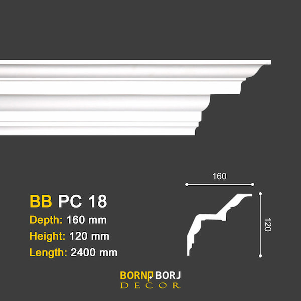 گلویی ساده, Plain Cornice, polyurethane crown molding, پیش ساخته سقف